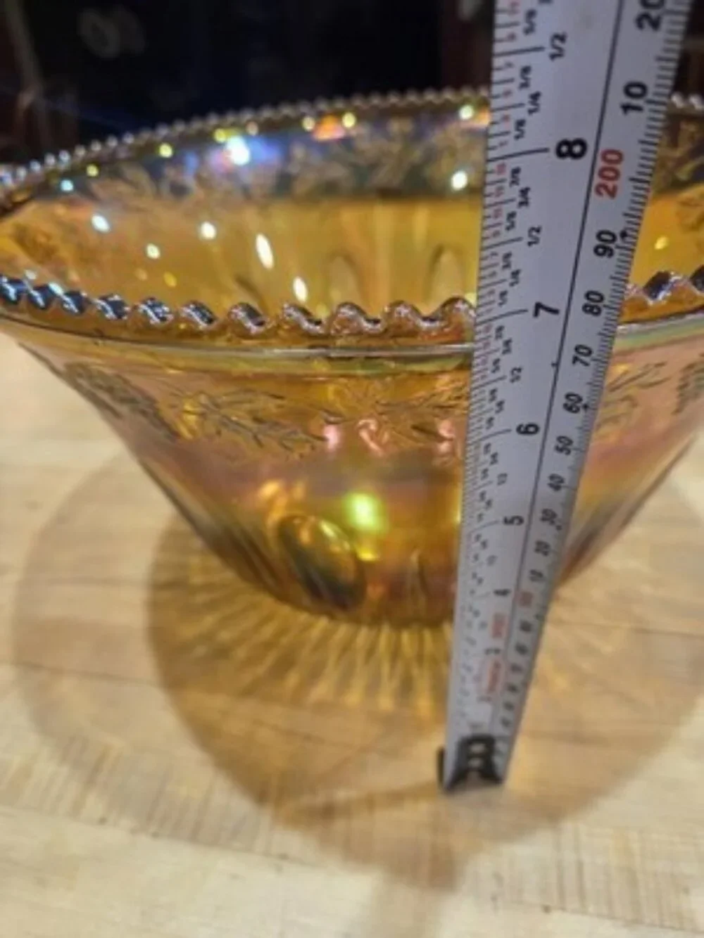 Vintage Indiana Glass Harvest Grape Marigold Carnival Punch Bowl Iridescent 12